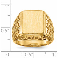 14K Yellow Gold Polished & Brushed Open Back Men's Signet Ring with Engravable Face by 0