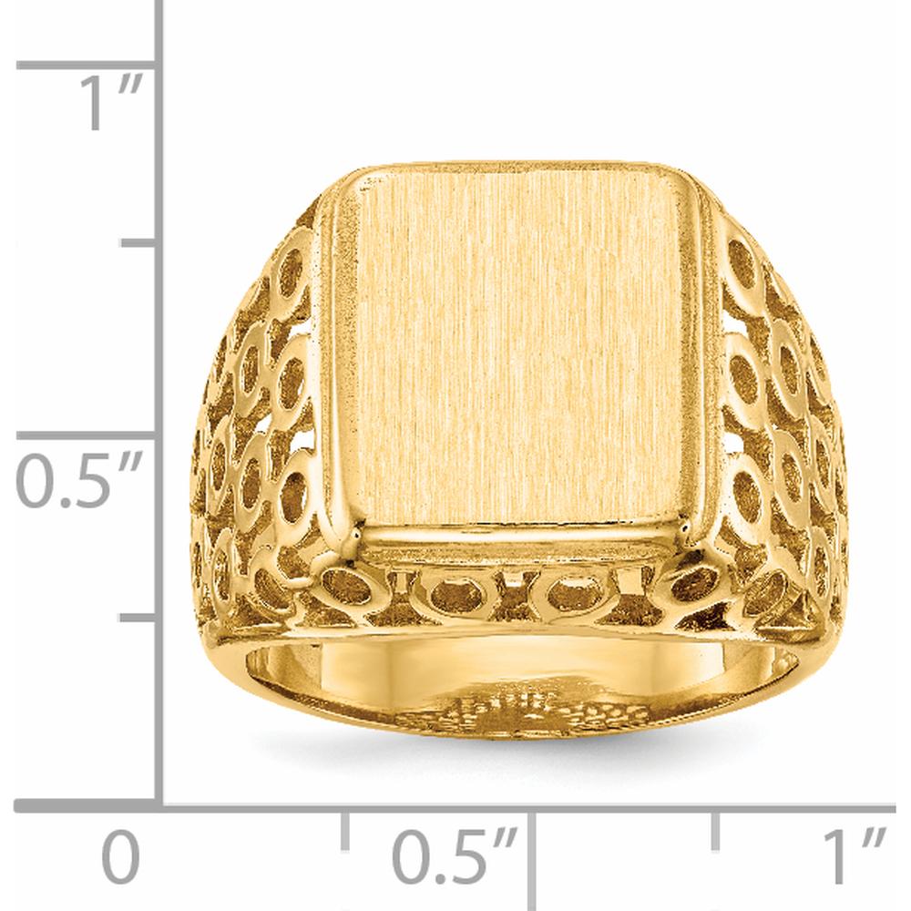14K Yellow Gold Polished & Brushed Open Back Men's Signet Ring with Engravable Face by 0