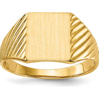 14K Yellow Gold Polished and Brushed Open Back Signet Ring with Tapered Band by 0