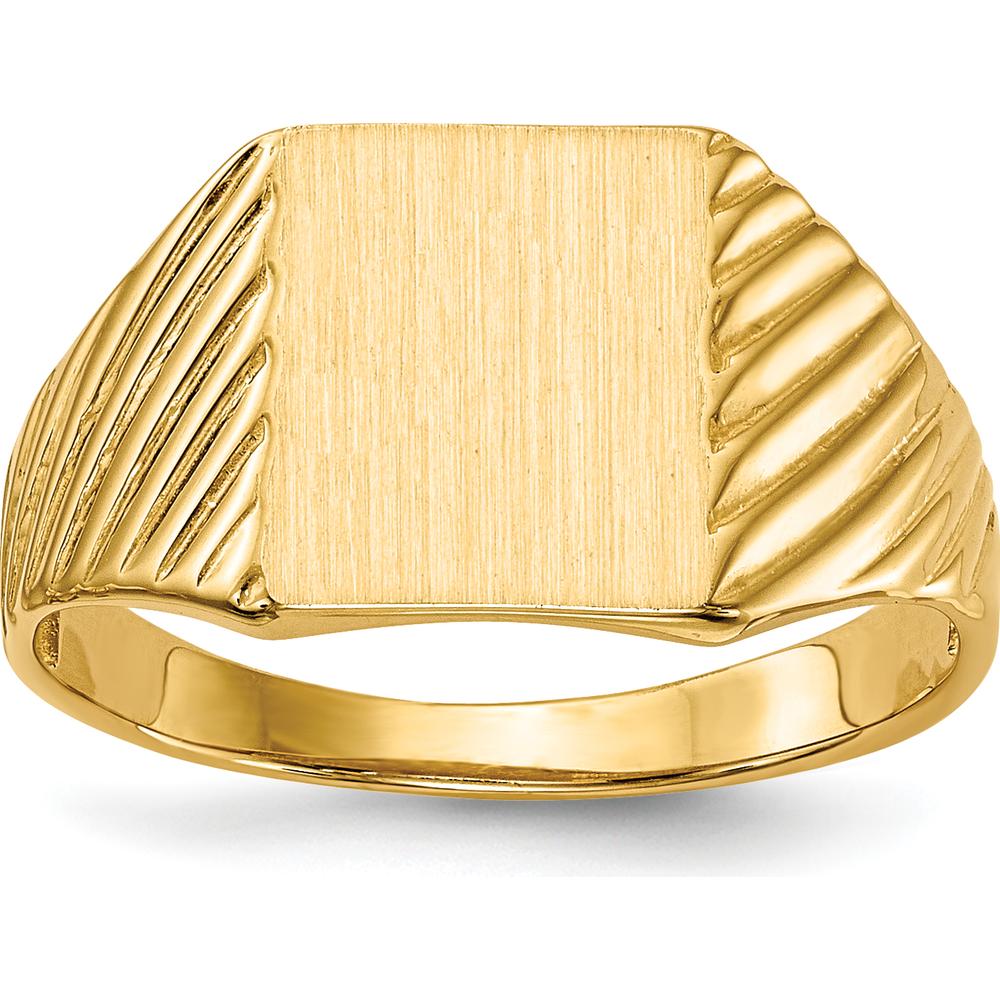 14K Yellow Gold Polished and Brushed Open Back Signet Ring with Tapered Band by 0