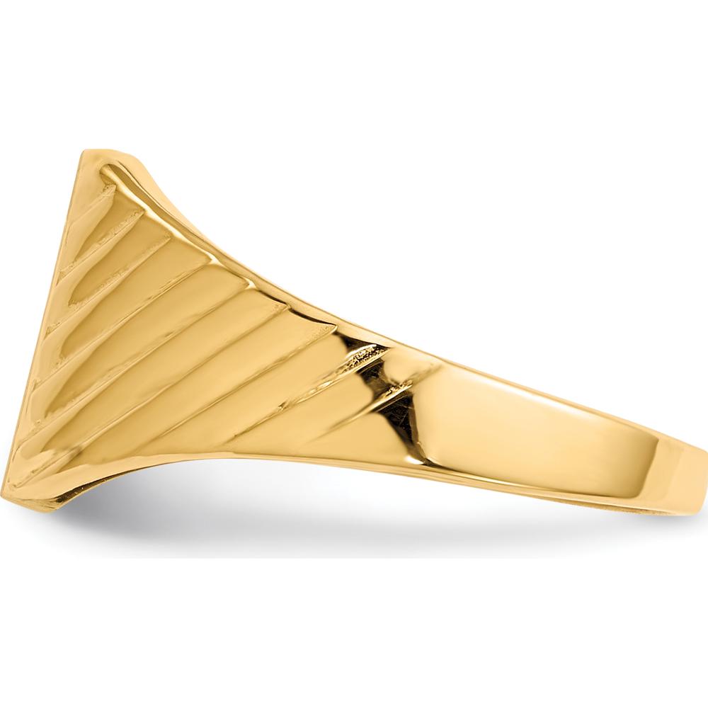 14K Yellow Gold Polished and Brushed Open Back Signet Ring with Tapered Band by 0