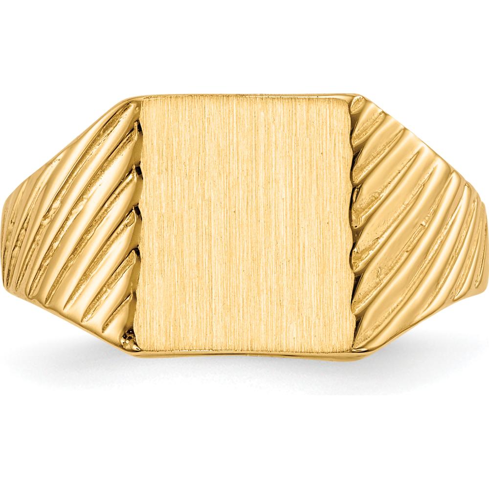 14K Yellow Gold Polished and Brushed Open Back Signet Ring with Tapered Band by 0