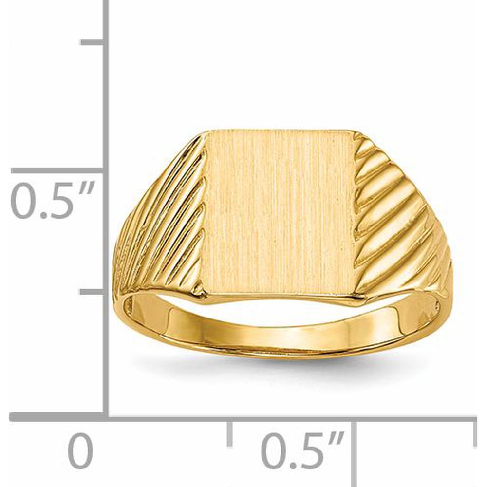 14K Yellow Gold Polished and Brushed Open Back Signet Ring with Tapered Band by 0