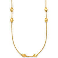 14K Yellow Gold Polished and Brushed Oval Beaded 24" Necklace with Cable Link Chain by 0