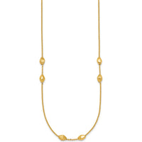 14K Yellow Gold Polished and Brushed Oval Beaded 24" Necklace with Cable Link Chain by 0