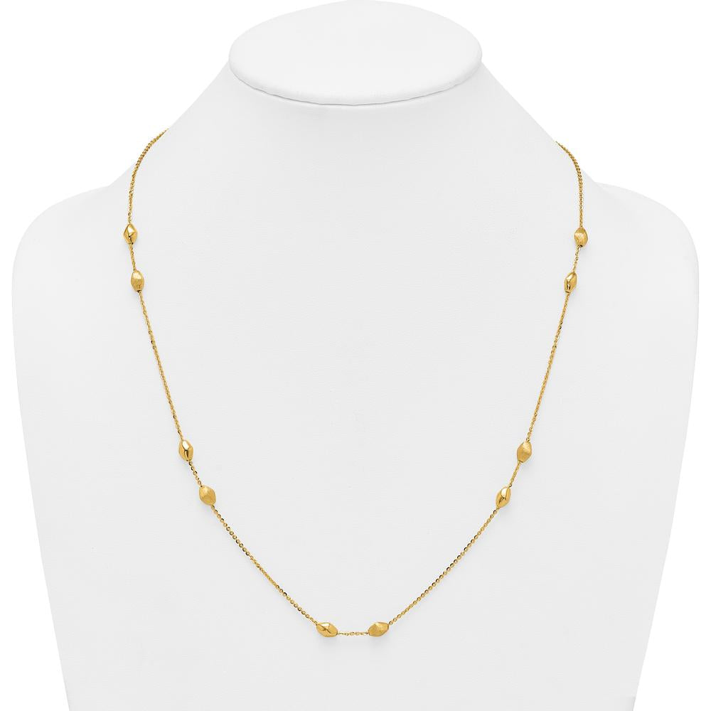 14K Yellow Gold Polished and Brushed Oval Beaded 24" Necklace with Cable Link Chain by 0