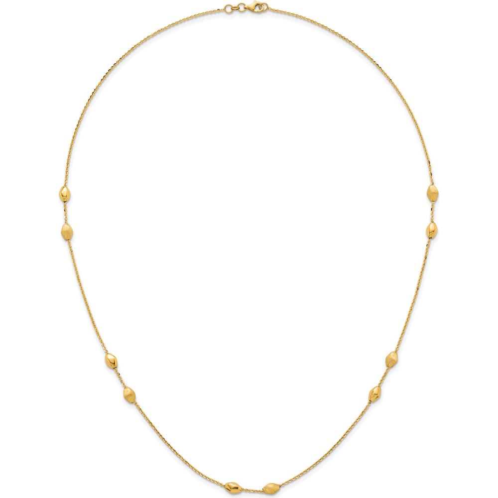 14K Yellow Gold Polished and Brushed Oval Beaded 24" Necklace with Cable Link Chain by 0