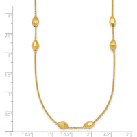 14K Yellow Gold Polished and Brushed Oval Beaded 24" Necklace with Cable Link Chain by 0