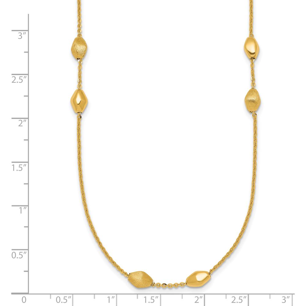 14K Yellow Gold Polished and Brushed Oval Beaded 24" Necklace with Cable Link Chain by 0