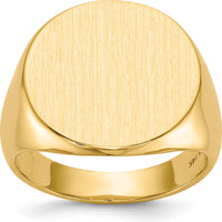 14K Yellow Gold Polished & Brushed Satin Finish Men's Signet Ring - 17.5x18mm Top by 0