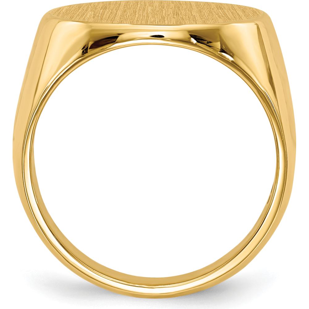 14K Yellow Gold Polished & Brushed Satin Finish Men's Signet Ring - 17.5x18mm Top by 0