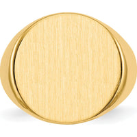 14K Yellow Gold Polished & Brushed Satin Finish Men's Signet Ring - 17.5x18mm Top by 0