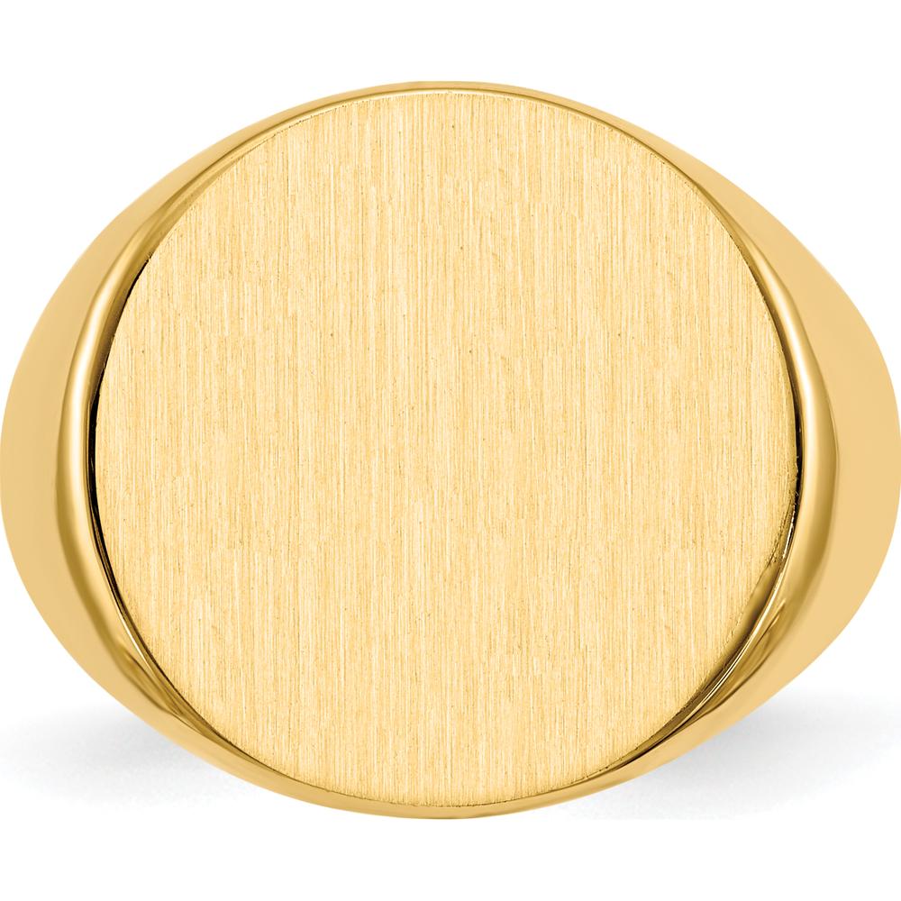 14K Yellow Gold Polished & Brushed Satin Finish Men's Signet Ring - 17.5x18mm Top by 0