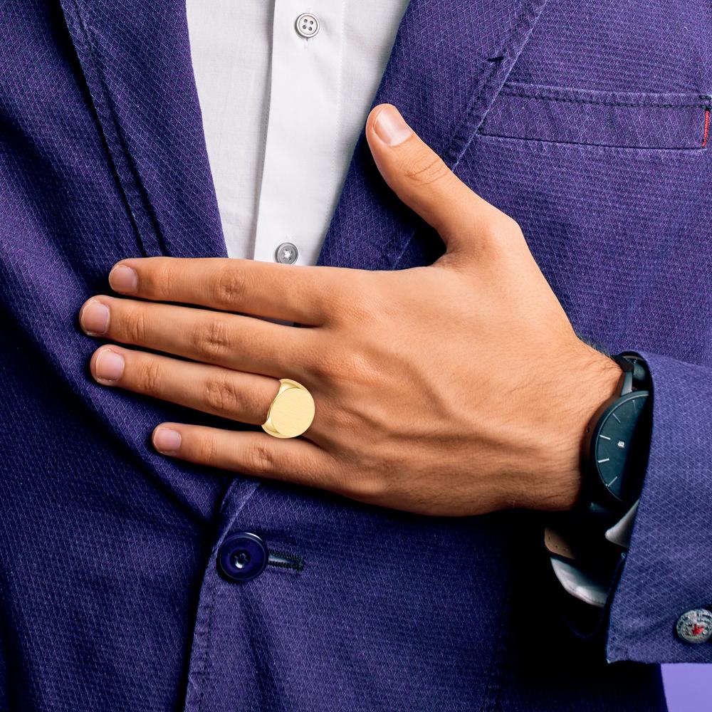 14K Yellow Gold Polished & Brushed Satin Finish Open Back Men's Signet Ring by 0