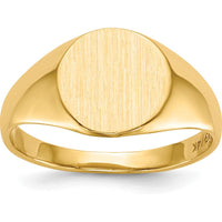 14K Yellow Gold Polished and Brushed Satin Finish Signet Ring - 9.5x10.0mm by 0
