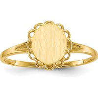 14K Yellow Gold Polished and Brushed Satin Finish Signet Ring - Engravable, 6.5x7.5mm Top by 0