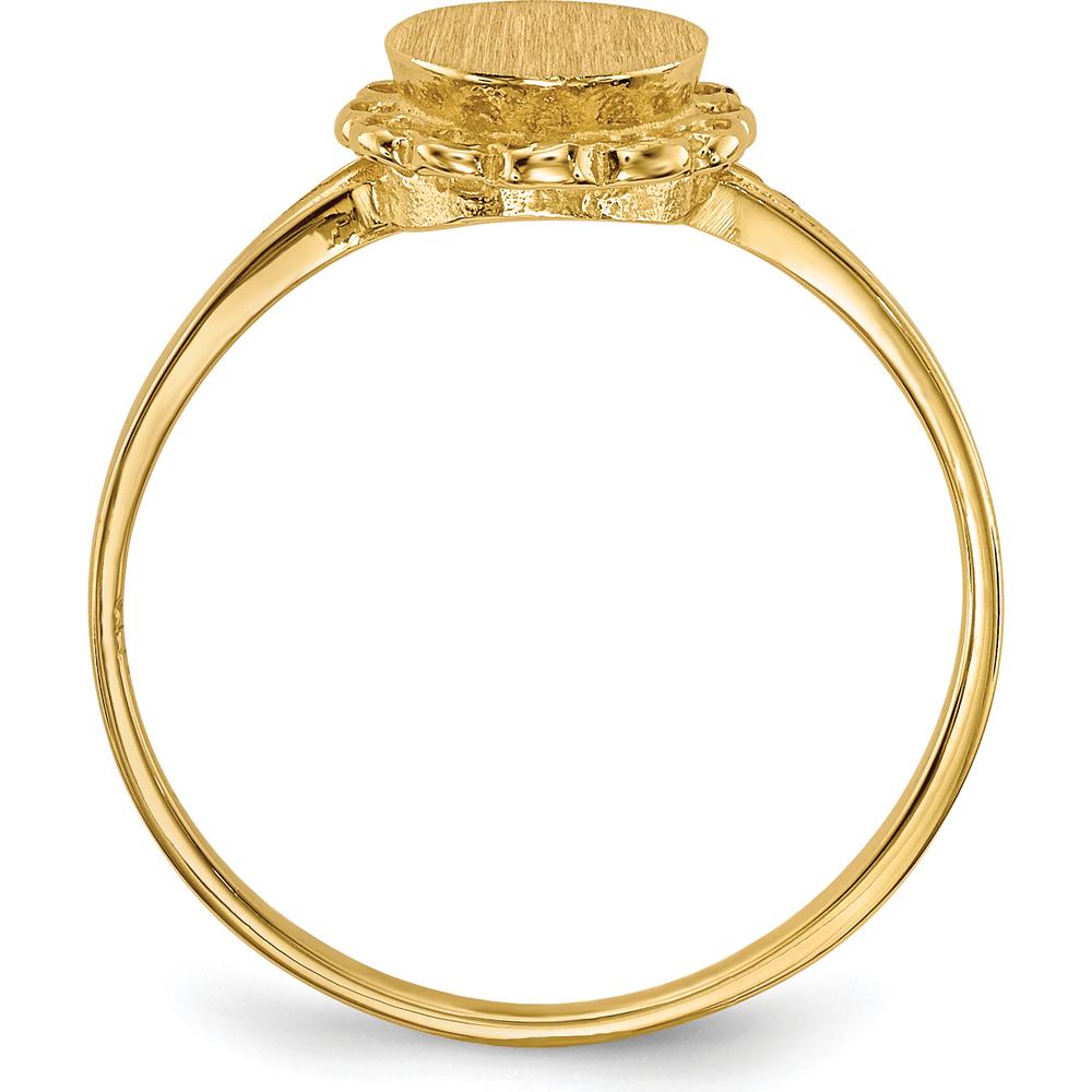 14K Yellow Gold Polished and Brushed Satin Finish Signet Ring - Engravable, 6.5x7.5mm Top by 0