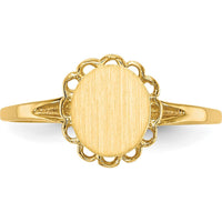 14K Yellow Gold Polished and Brushed Satin Finish Signet Ring - Engravable, 6.5x7.5mm Top by 0
