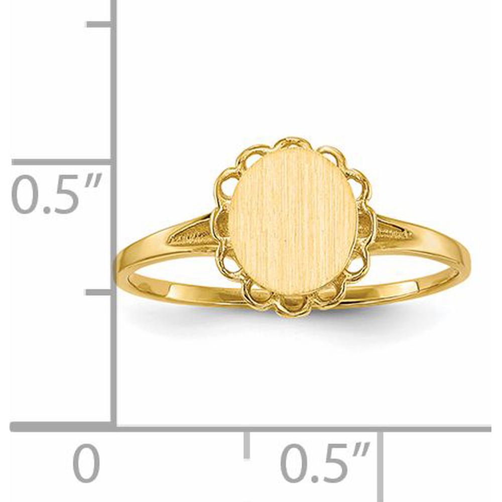 14K Yellow Gold Polished and Brushed Satin Finish Signet Ring - Engravable, 6.5x7.5mm Top by 0