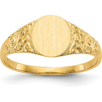 14K Yellow Gold Polished & Brushed Satin Signet Ring - Customizable Engraving Option by Oro Pregiato