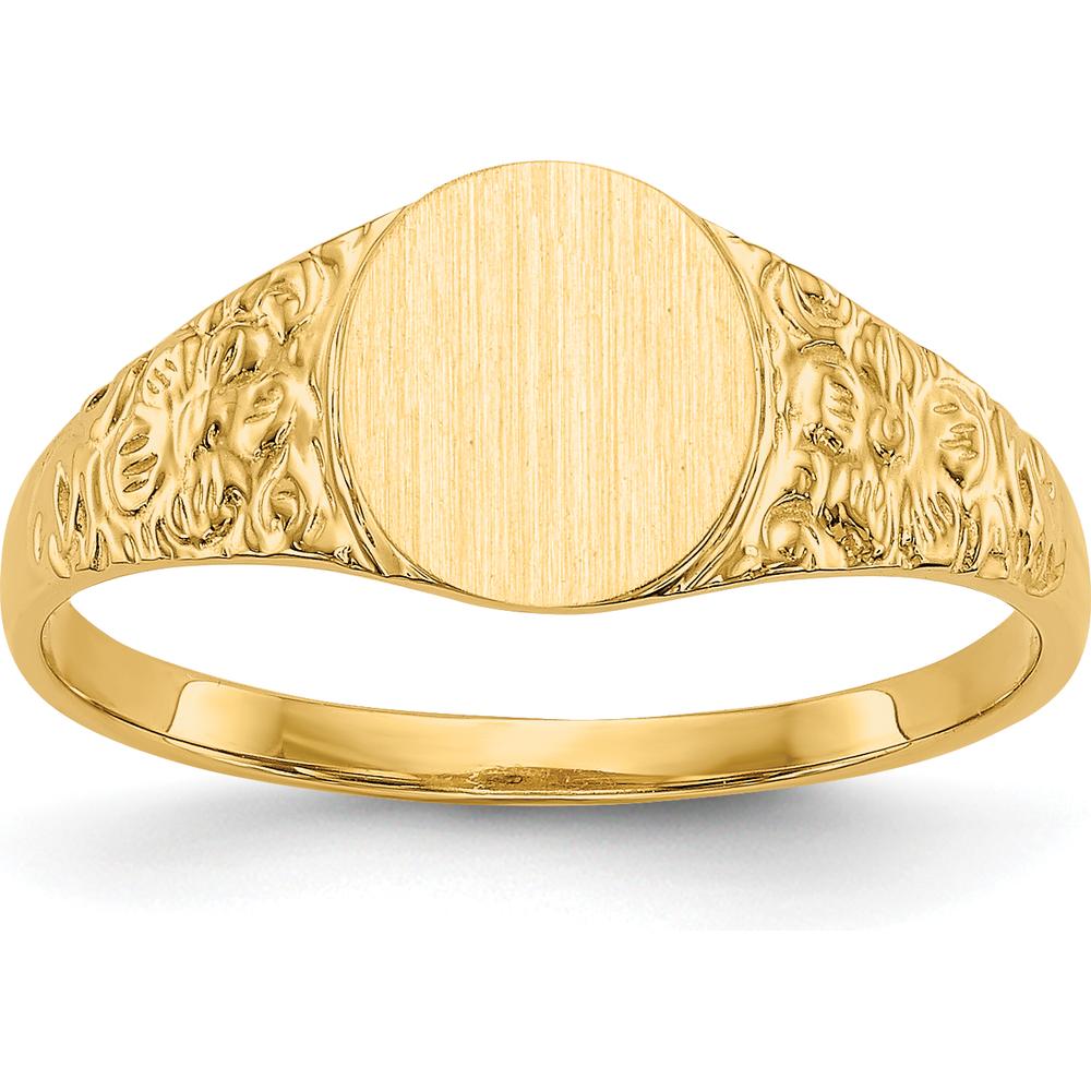 14K Yellow Gold Polished & Brushed Satin Signet Ring - Customizable Engraving Option by Oro Pregiato
