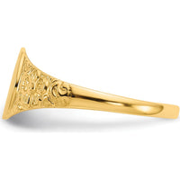 14K Yellow Gold Polished & Brushed Satin Signet Ring - Customizable Engraving Option by Oro Pregiato