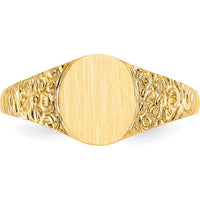14K Yellow Gold Polished & Brushed Satin Signet Ring - Customizable Engraving Option by Oro Pregiato