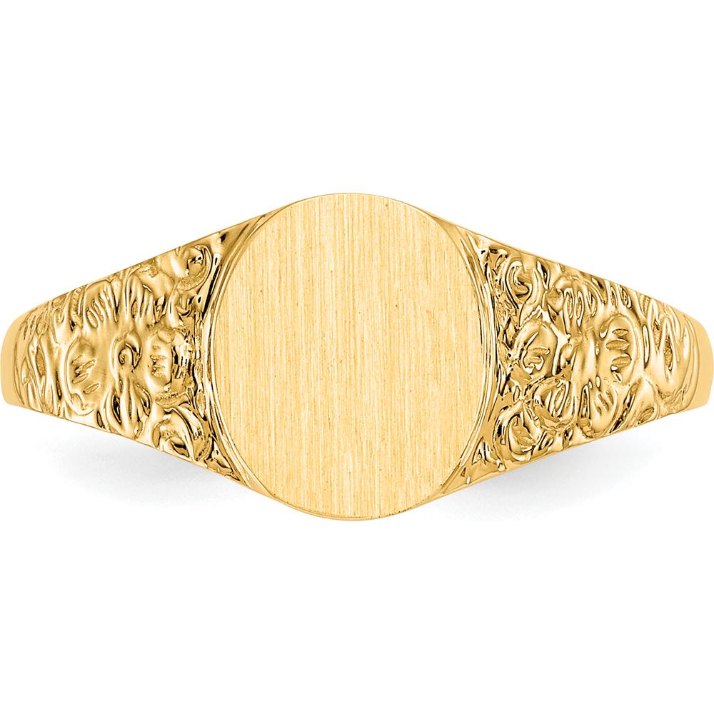 14K Yellow Gold Polished & Brushed Satin Signet Ring - Customizable Engraving Option by Oro Pregiato