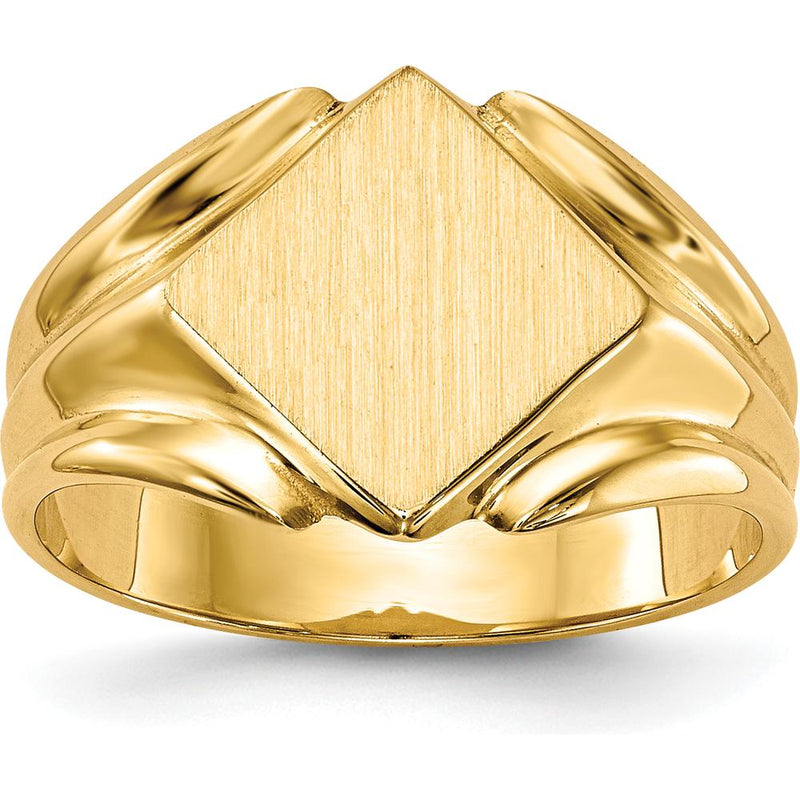 14K Yellow Gold Polished and Brushed Signet Ring - 11.5x11.5mm by 0
