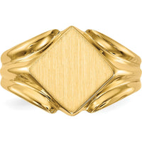 14K Yellow Gold Polished and Brushed Signet Ring - 11.5x11.5mm by 0