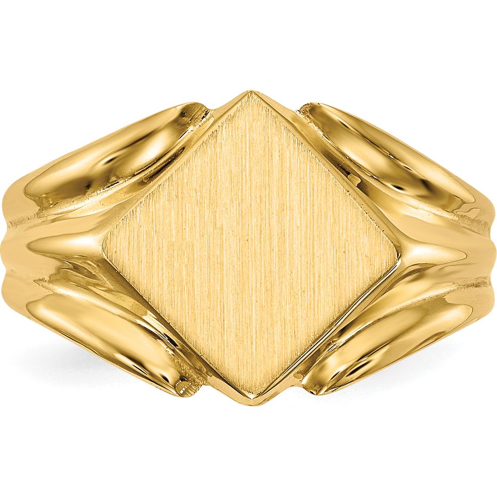 14K Yellow Gold Polished and Brushed Signet Ring - 11.5x11.5mm by 0