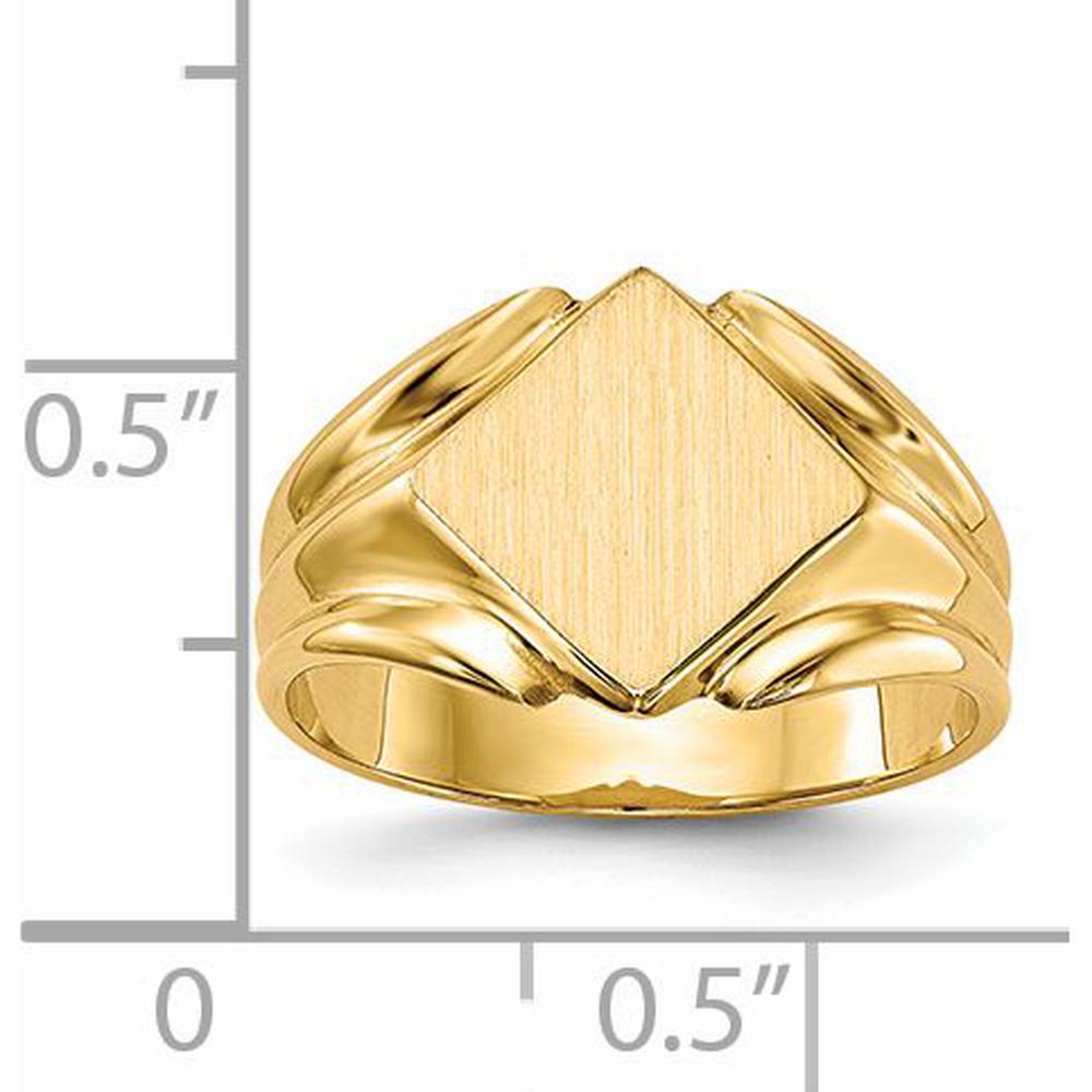 14K Yellow Gold Polished and Brushed Signet Ring - 11.5x11.5mm by 0