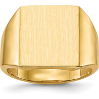 14K Yellow Gold Polished & Brushed Signet Ring - 13.5x15mm Top - Engravable by 0