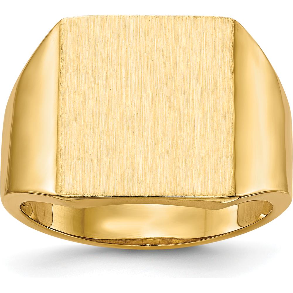 14K Yellow Gold Polished & Brushed Signet Ring - 13.5x15mm Top - Engravable by 0