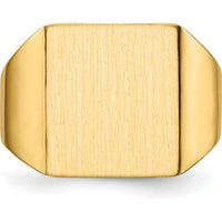 14K Yellow Gold Polished & Brushed Signet Ring - 13.5x15mm Top - Engravable by 0