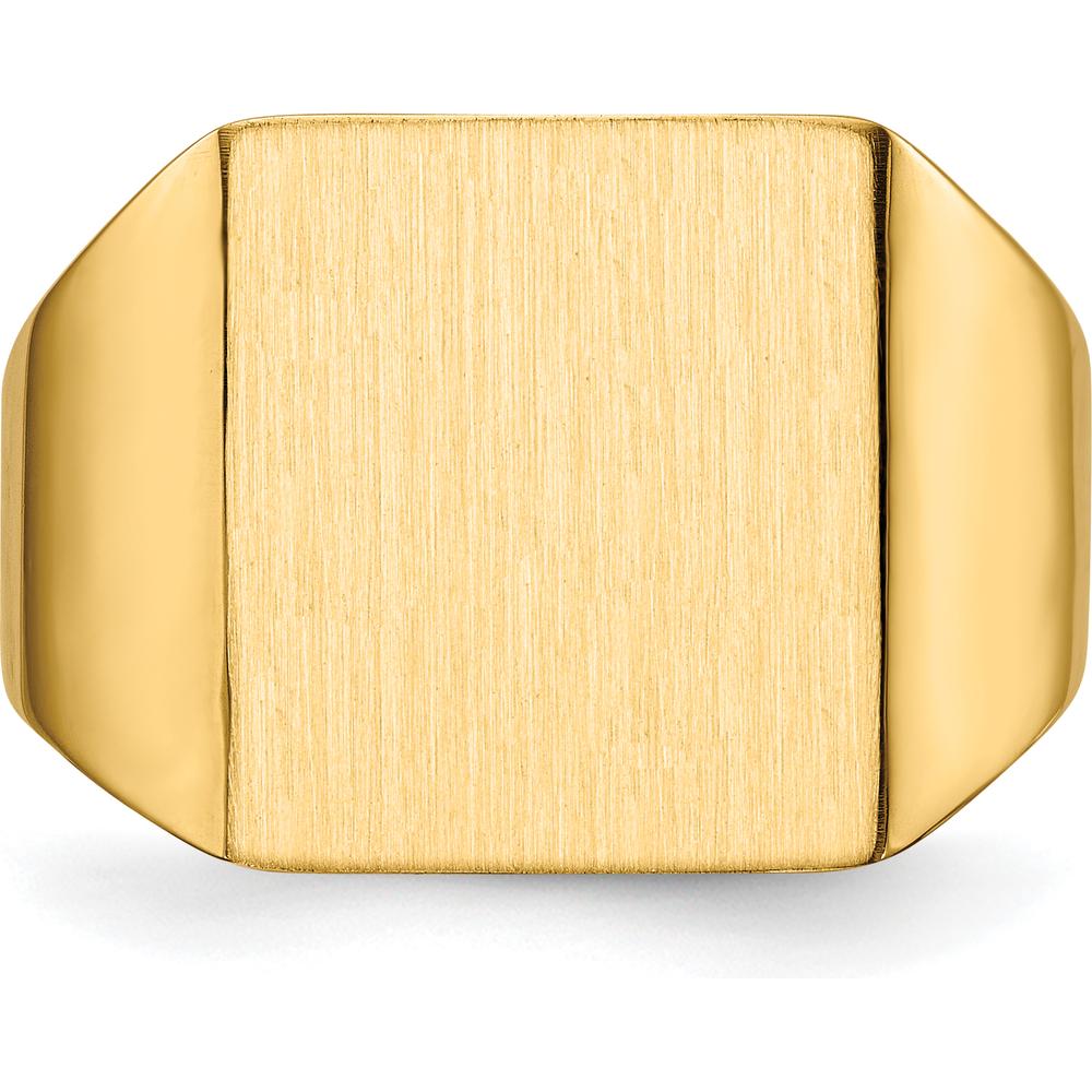 14K Yellow Gold Polished & Brushed Signet Ring - 13.5x15mm Top - Engravable by 0