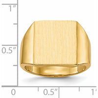 14K Yellow Gold Polished & Brushed Signet Ring - 13.5x15mm Top - Engravable by 0