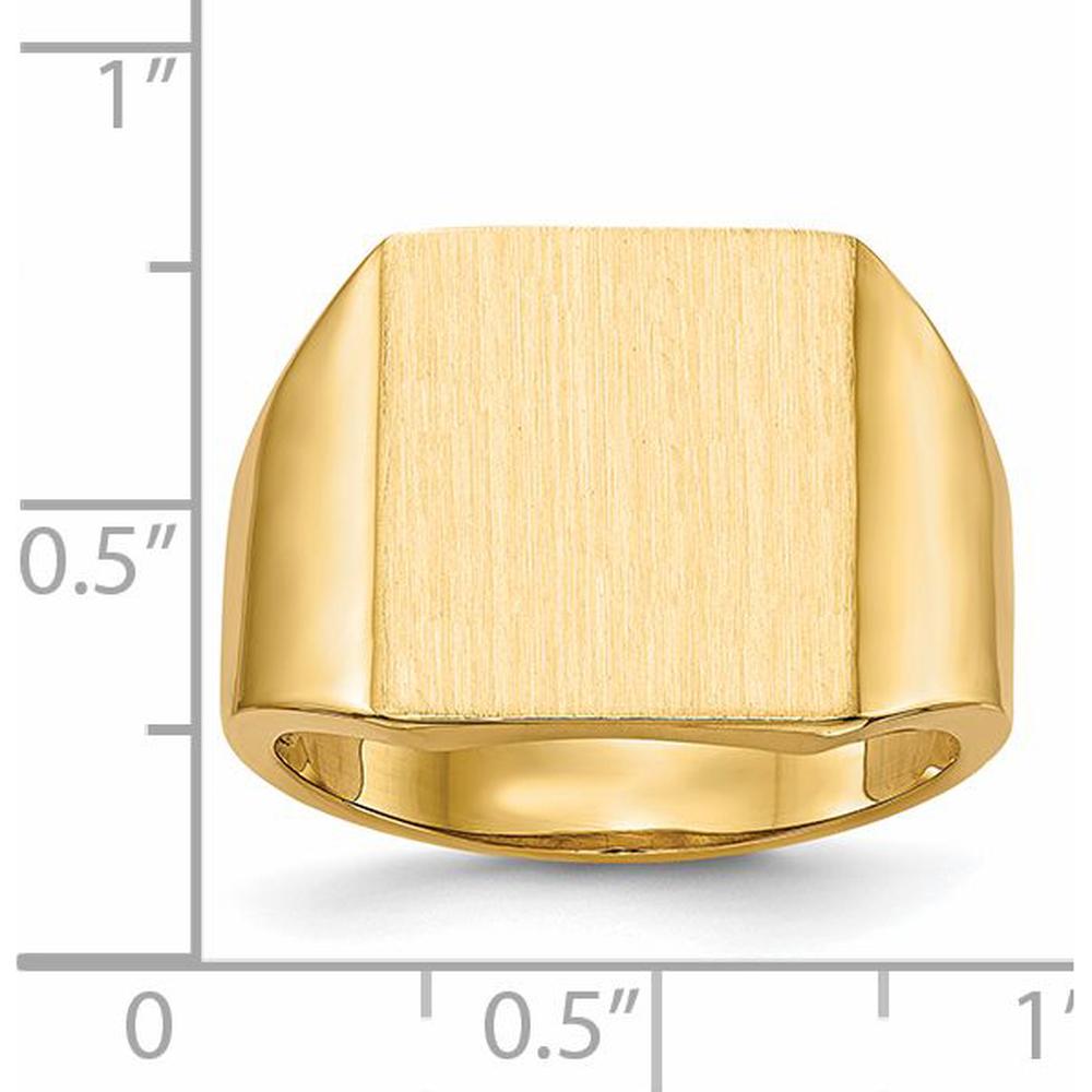 14K Yellow Gold Polished & Brushed Signet Ring - 13.5x15mm Top - Engravable by 0