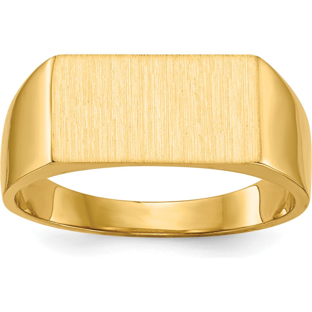 14K Yellow Gold Polished and Brushed Signet Ring - 13x7mm Top, Engravable by 0