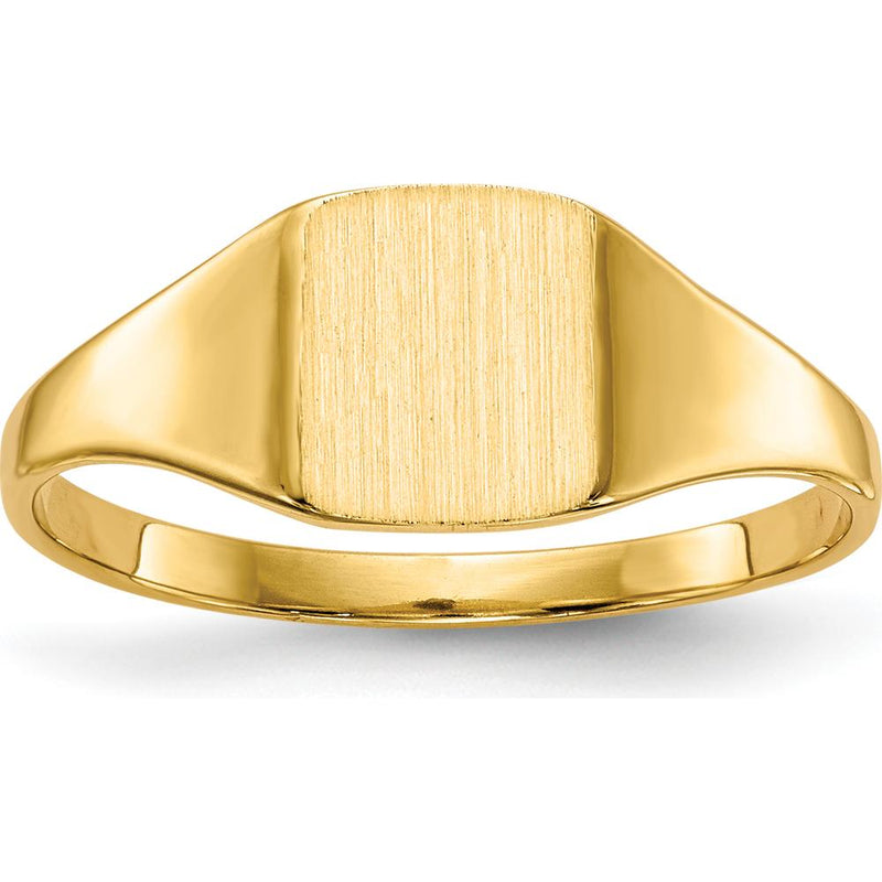 14K Yellow Gold Polished & Brushed Signet Ring - 6.5x7.0mm Top, Customizable and Engravable by 0