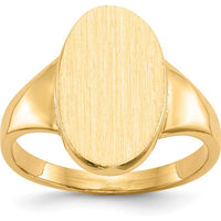 14K Yellow Gold Polished & Brushed Signet Ring - 9.0x14.5mm Oval, Engravable by 0
