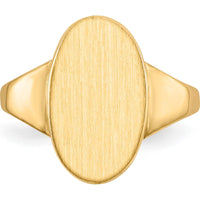 14K Yellow Gold Polished & Brushed Signet Ring - 9.0x14.5mm Oval, Engravable by 0