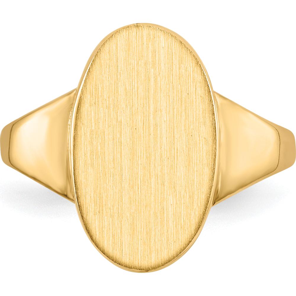 14K Yellow Gold Polished & Brushed Signet Ring - 9.0x14.5mm Oval, Engravable by 0