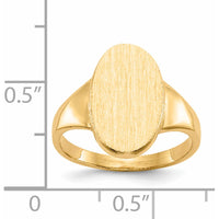 14K Yellow Gold Polished & Brushed Signet Ring - 9.0x14.5mm Oval, Engravable by 0