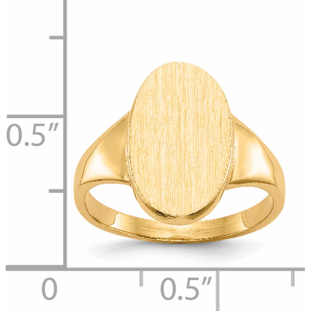 14K Yellow Gold Polished & Brushed Signet Ring - 9.0x14.5mm Oval, Engravable by 0