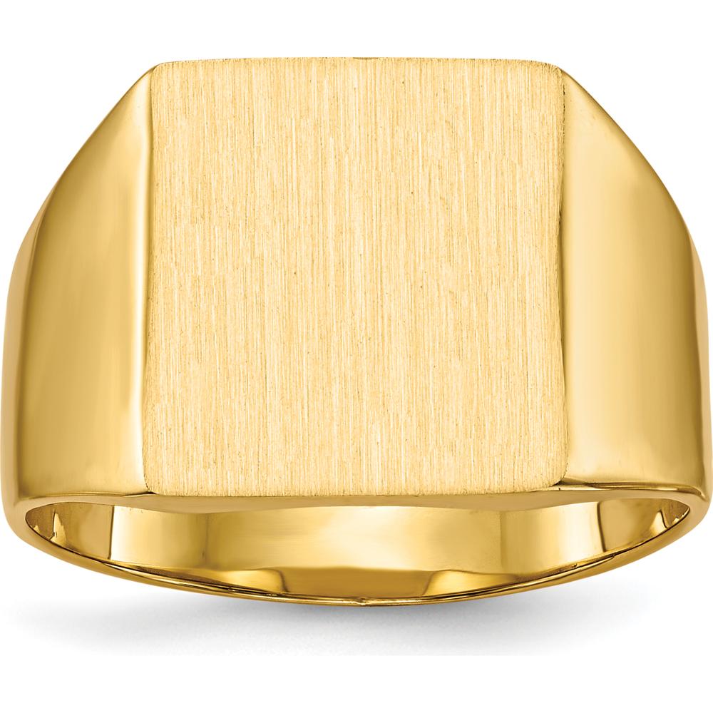 14K Yellow Gold Polished & Brushed Signet Ring for Men - Customizable Engravable Band by 0