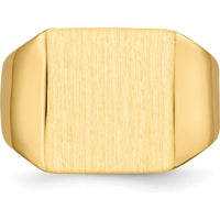14K Yellow Gold Polished & Brushed Signet Ring for Men - Customizable Engravable Band by 0