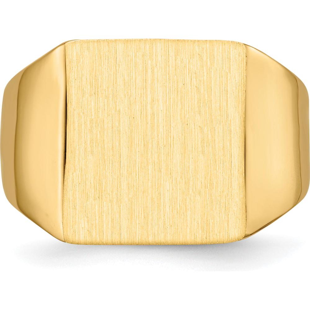 14K Yellow Gold Polished & Brushed Signet Ring for Men - Customizable Engravable Band by 0