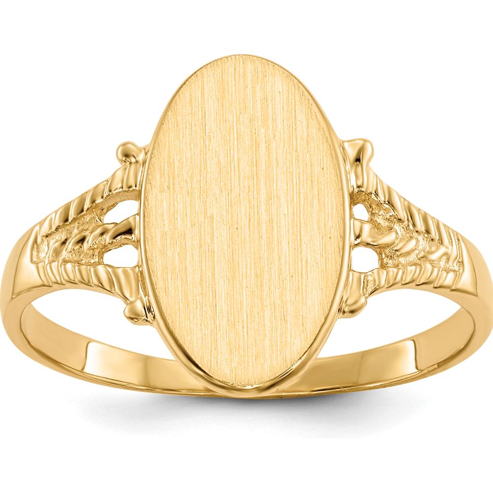 14K Yellow Gold Polished and Brushed Signet Ring with Closed Back - Oval Face 8.5x14.0mm by 0