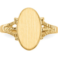 14K Yellow Gold Polished and Brushed Signet Ring with Closed Back - Oval Face 8.5x14.0mm by 0